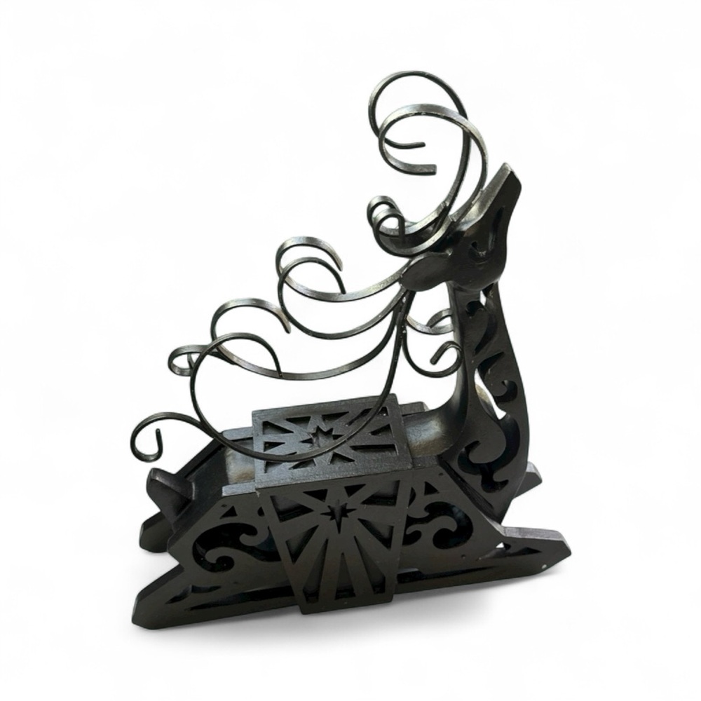 Black Wooden Reindeer With Metal Horns - Picture 3 of 8